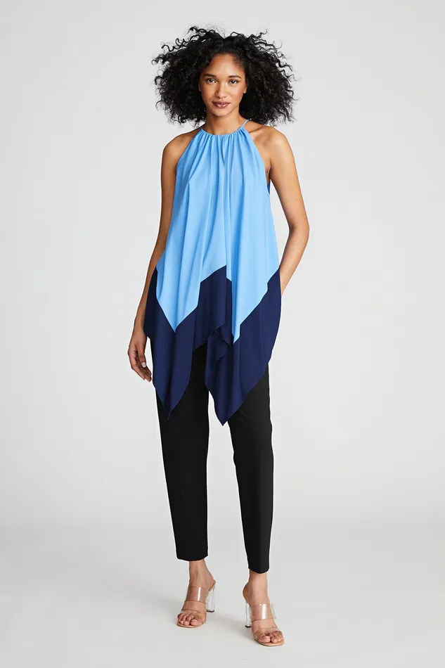 Halston Kavita Top In Crepe De Chine Medium Blue Women Tops Halston Kavita Top In Crepe De Chine Medium Blue Women Tops
