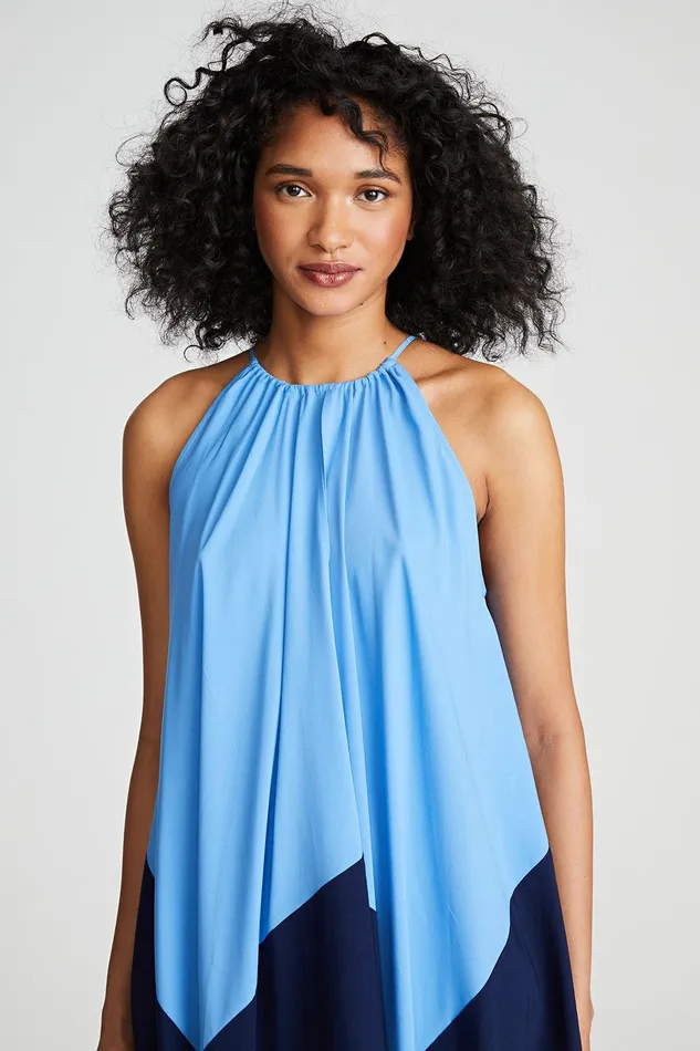 Halston Kavita Top In Crepe De Chine Medium Blue Women Tops Halston Kavita Top In Crepe De Chine Medium Blue Women Tops