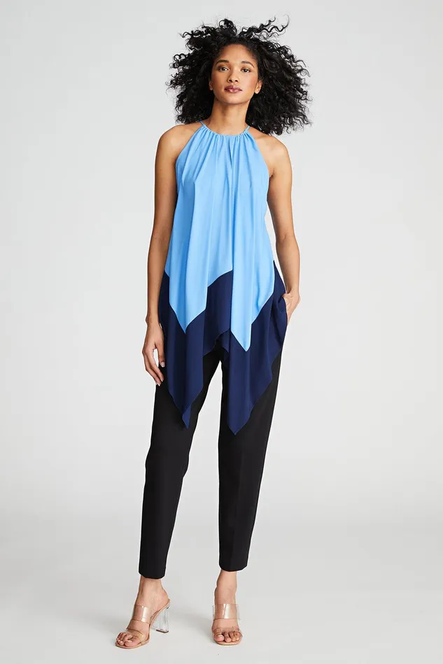 Halston Kavita Top In Crepe De Chine Medium Blue Women Tops Halston Kavita Top In Crepe De Chine Medium Blue Women Tops