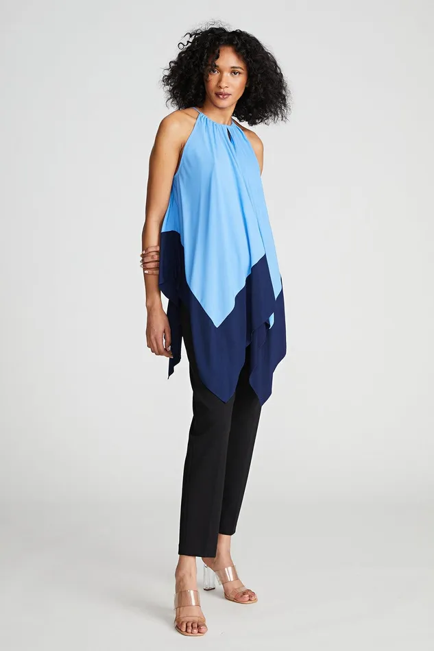 Halston Kavita Top In Crepe De Chine Medium Blue Women Tops Halston Kavita Top In Crepe De Chine Medium Blue Women Tops