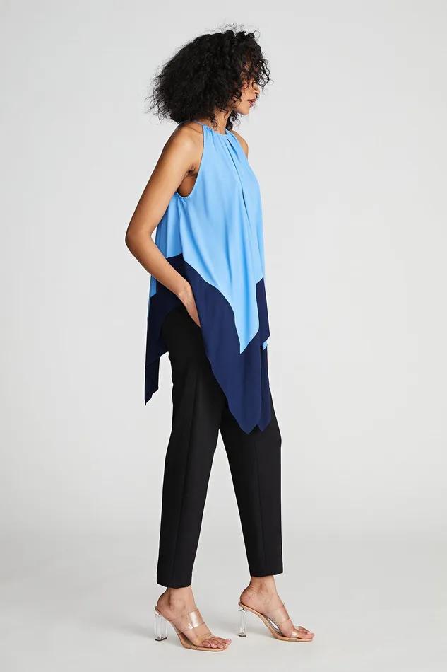 Halston Kavita Top In Crepe De Chine Medium Blue Women Tops Halston Kavita Top In Crepe De Chine Medium Blue Women Tops