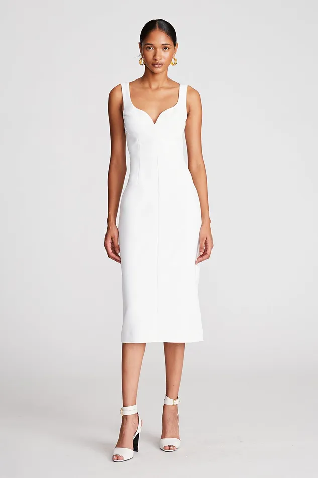 Halston Kaylie Dress In Stretch Crepe Chalk Women Cocktail Dresses