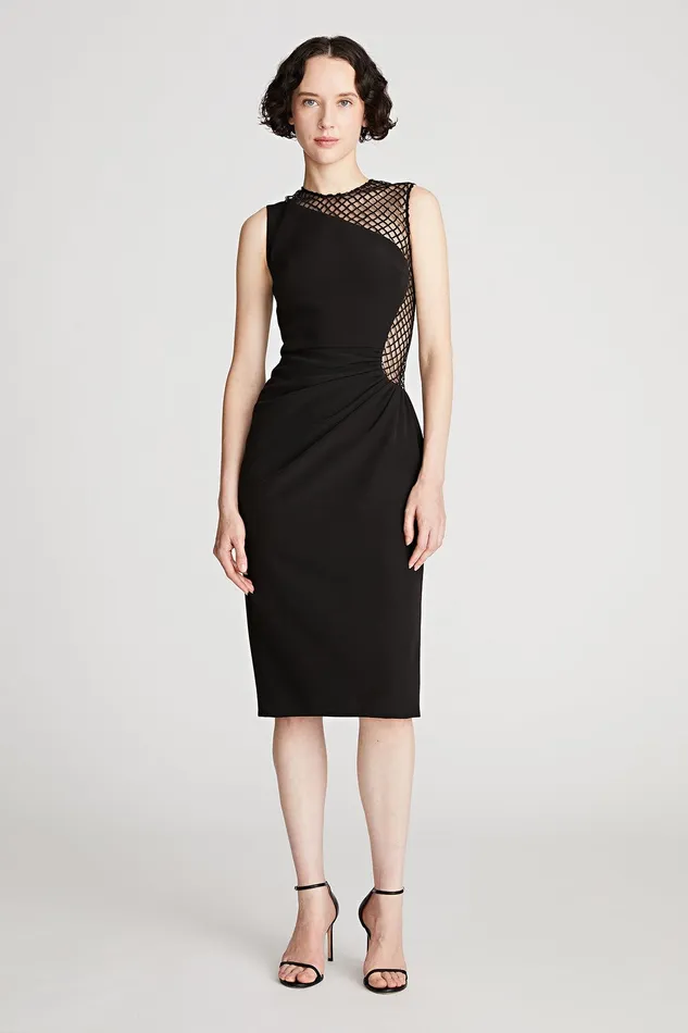 Halston Kenda Dress In Crepe and Sequin Black Women Black Dresses