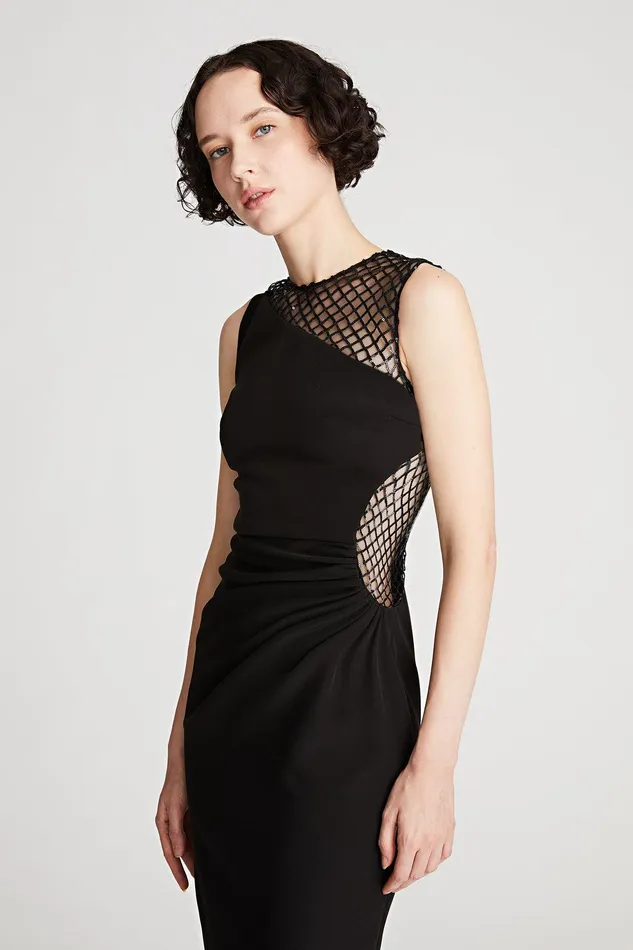 Halston Kenda Dress In Crepe and Sequin Black Women Black Dresses Halston Kenda Dress In Crepe and Sequin Black Women Black Dresses