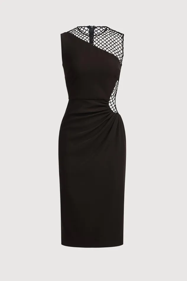 Halston Kenda Dress In Crepe and Sequin Black Women Black Dresses Halston Kenda Dress In Crepe and Sequin Black Women Black Dresses