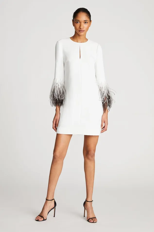 Halston Kendall Dress In Moss Crepe Chalk Women Cocktail Dresses