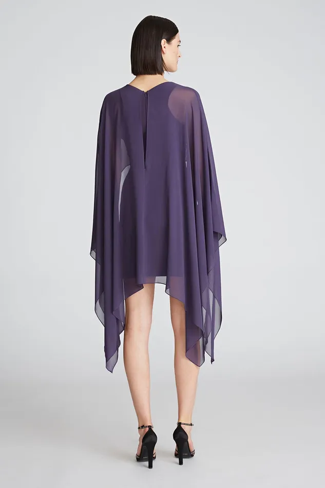 Halston Kennedy Dress In Crepe And Chiffon Eggplant Women Mini Dresses Halston Kennedy Dress In Crepe And Chiffon Eggplant Women Mini Dresses