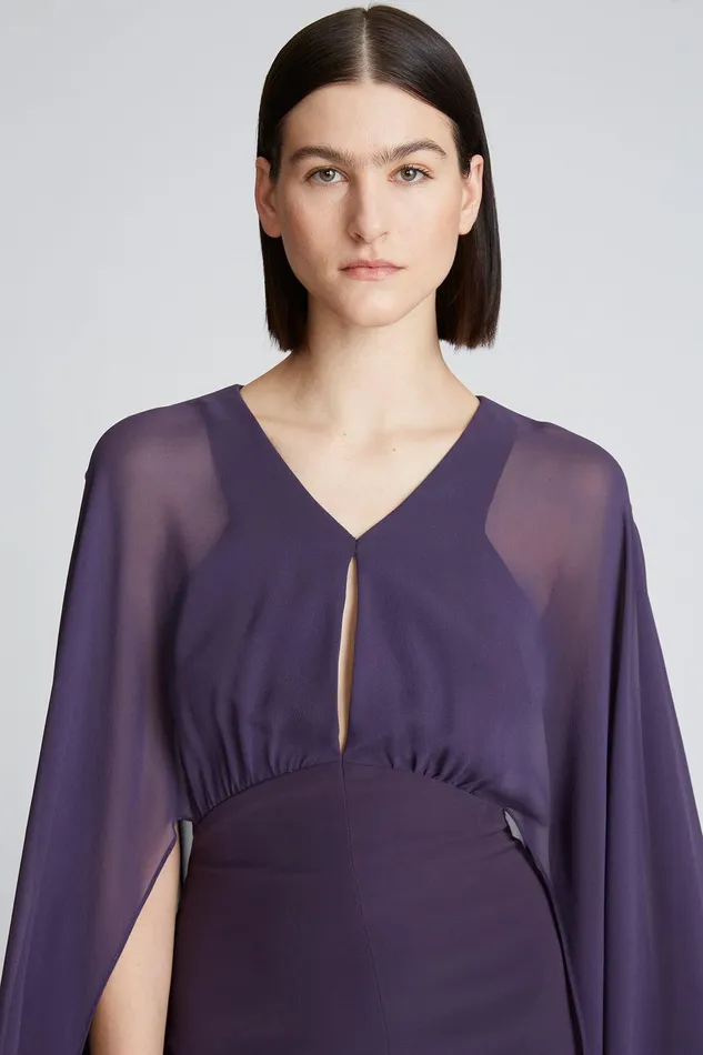 Halston Kennedy Dress In Crepe And Chiffon Eggplant Women Mini Dresses Halston Kennedy Dress In Crepe And Chiffon Eggplant Women Mini Dresses
