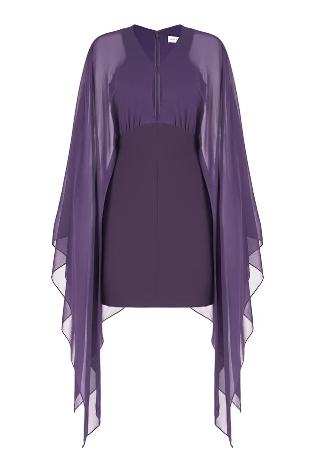 Halston Kennedy Dress In Crepe And Chiffon Eggplant Women Mini Dresses Halston Kennedy Dress In Crepe And Chiffon Eggplant Women Mini Dresses