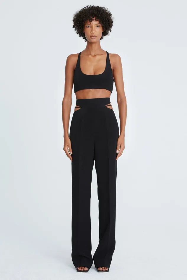 Halston Kenzie Crepe Cut Out Pants Black Women Bottoms