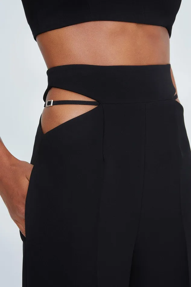 Halston Kenzie Crepe Cut Out Pants Black Women Bottoms Halston Kenzie Crepe Cut Out Pants Black Women Bottoms