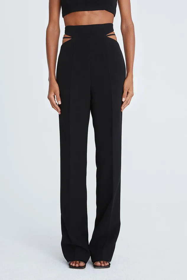 Halston Kenzie Crepe Cut Out Pants Black Women Bottoms Halston Kenzie Crepe Cut Out Pants Black Women Bottoms