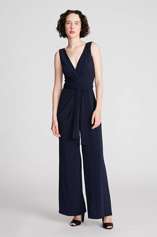 Halston Kia Jumpsuit In Jersey Navy Women Jumpsuits