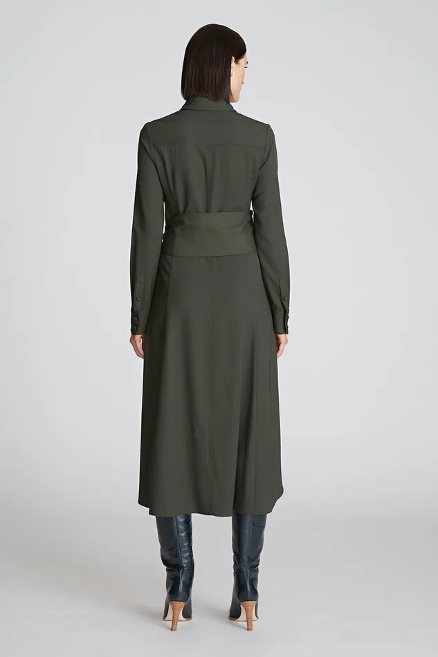 Halston Kori Dress In Viscose Wool Forest Women Midi Dresses Halston Kori Dress In Viscose Wool Forest Women Midi Dresses