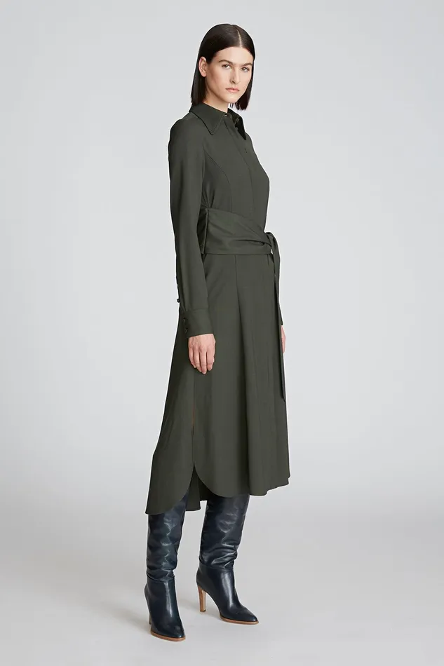 Halston Kori Dress In Viscose Wool Forest Women Midi Dresses Halston Kori Dress In Viscose Wool Forest Women Midi Dresses