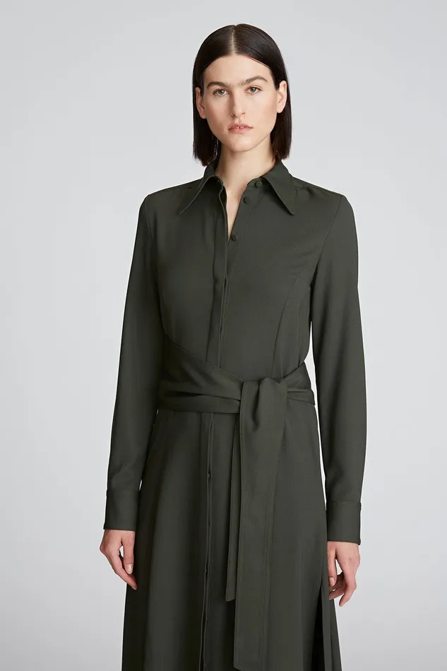 Halston Kori Dress In Viscose Wool Forest Women Midi Dresses Halston Kori Dress In Viscose Wool Forest Women Midi Dresses