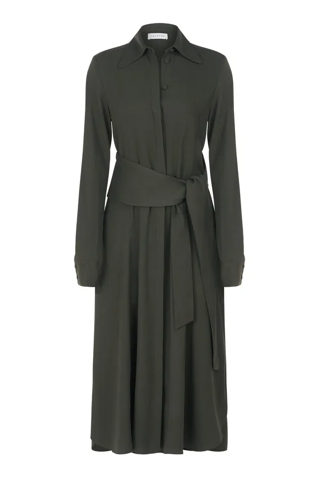 Halston Kori Dress In Viscose Wool Forest Women Midi Dresses Halston Kori Dress In Viscose Wool Forest Women Midi Dresses