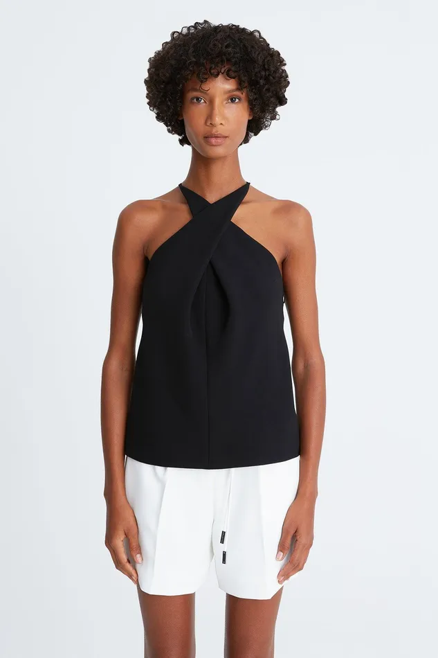 Halston Laurel Crepe Halter Top Black Women Tops