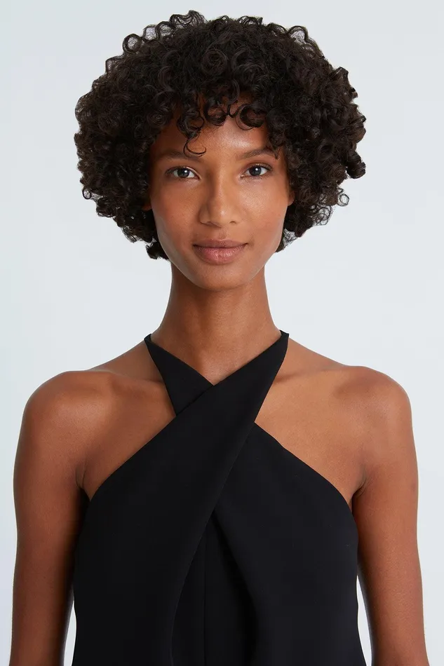 Halston Laurel Crepe Halter Top Black Women Tops