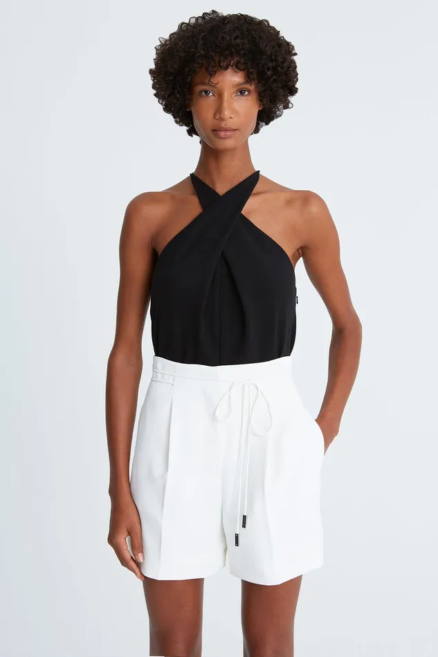 Halston Laurel Crepe Halter Top Black Women Tops
