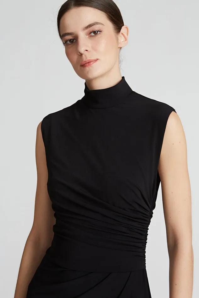 Halston Layla Jersey Side Drape Dress Jet Black Women Black Dresses