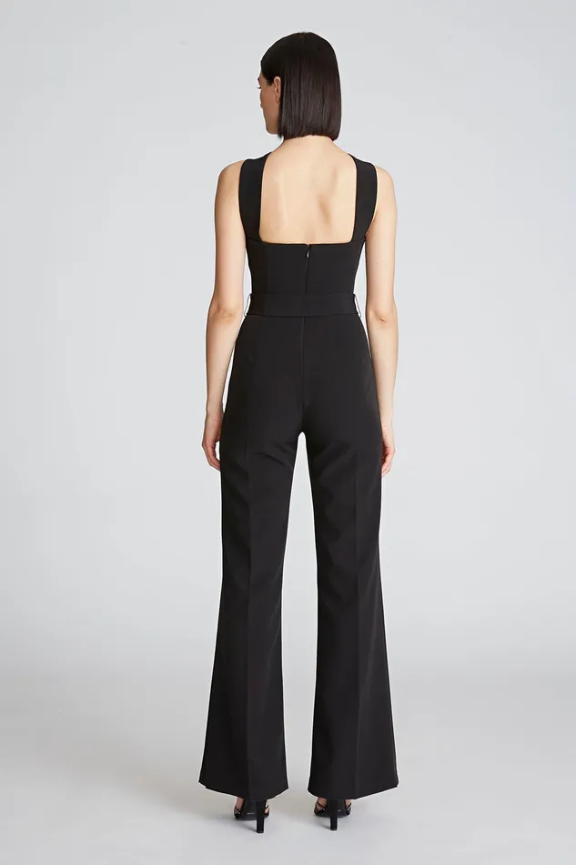 Halston Leia Jumpsuit In Stretch Crepe Black Women Jumpsuits