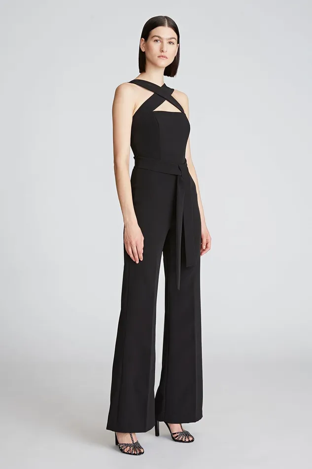 Halston Leia Jumpsuit In Stretch Crepe Black Women Jumpsuits