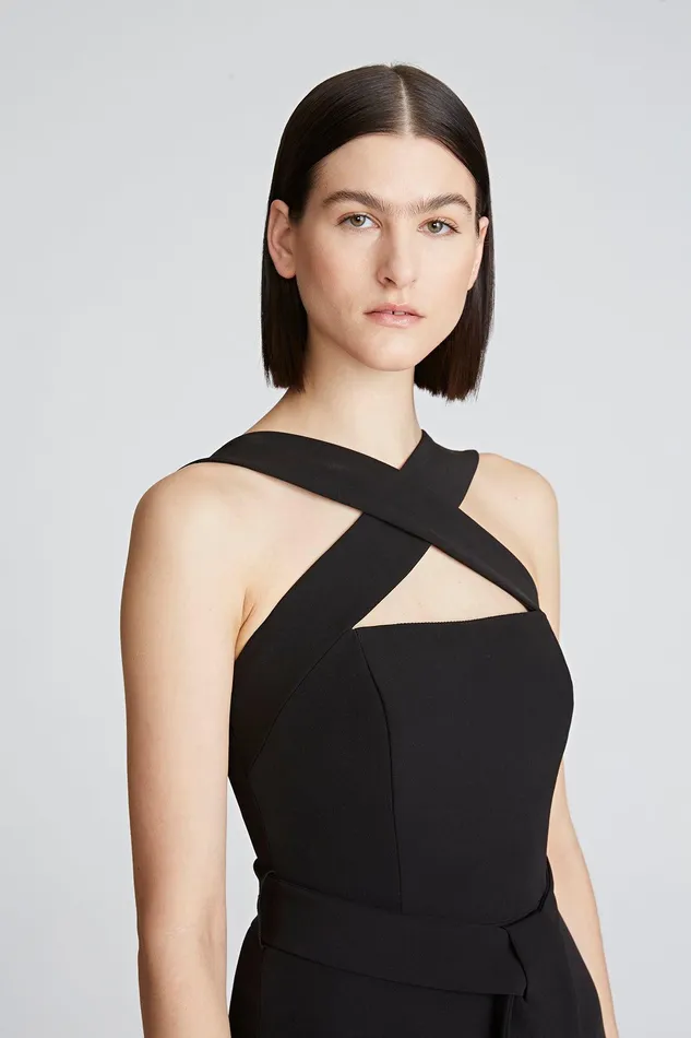 Halston Leia Jumpsuit In Stretch Crepe Black Women Jumpsuits