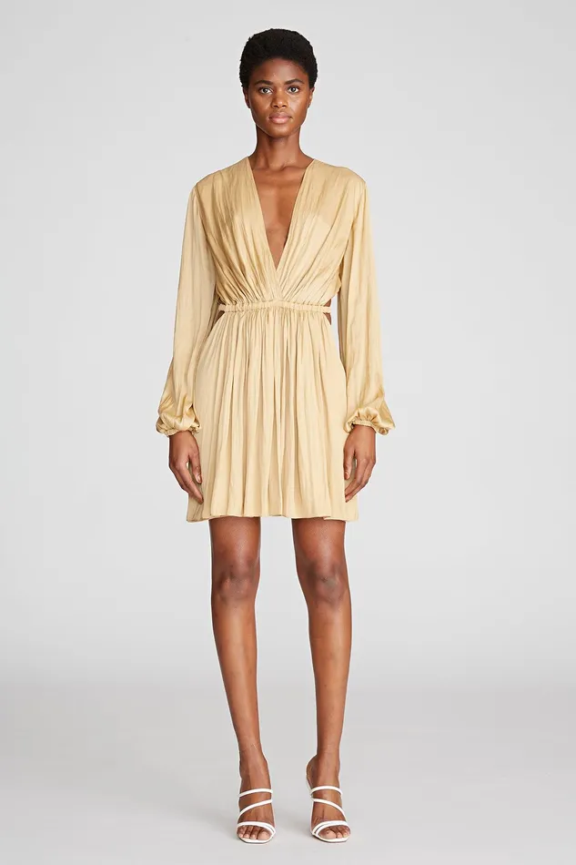Halston Leila Dress In TechnoSatin Lt Ginger Women Mini Dresses