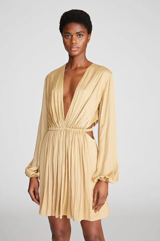 Halston Leila Dress In TechnoSatin Lt Ginger Women Mini Dresses Halston Leila Dress In TechnoSatin Lt Ginger Women Mini Dresses