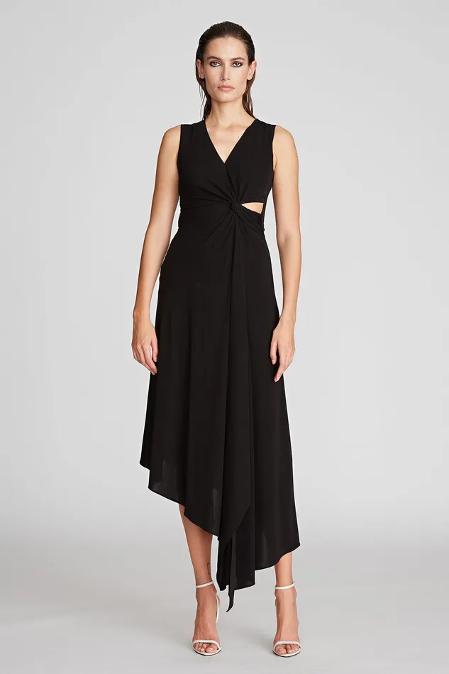 Halston Lena Dress In Crepe Jersey Black Women Black Dresses