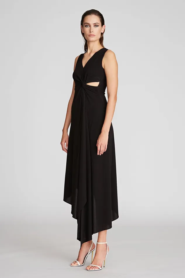 Halston Lena Dress In Crepe Jersey Black Women Black Dresses