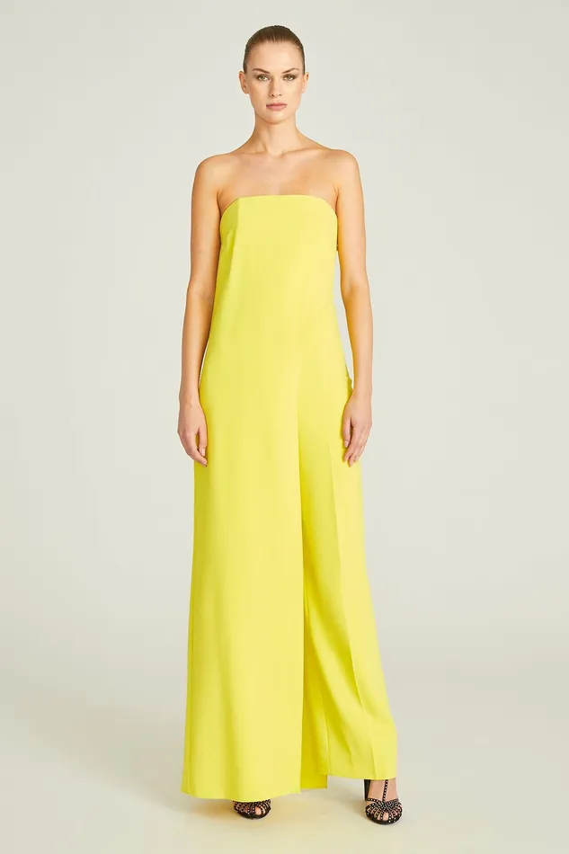 Halston Lil Crepe Jumpsuit Citron Women Jumpsuits