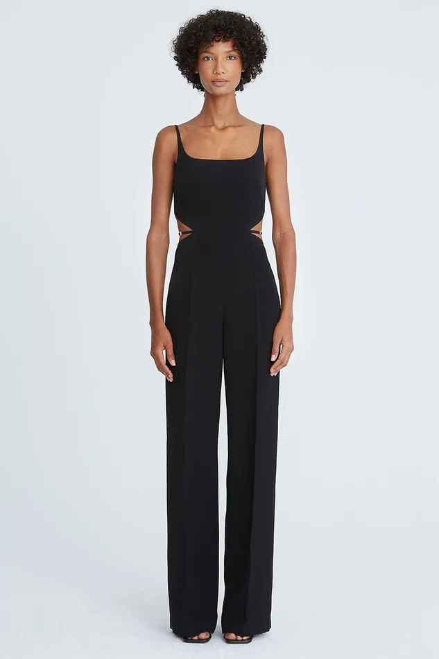 Halston Liliana Crepe Cut Out Jumpsuit Black Women Jumpsuits