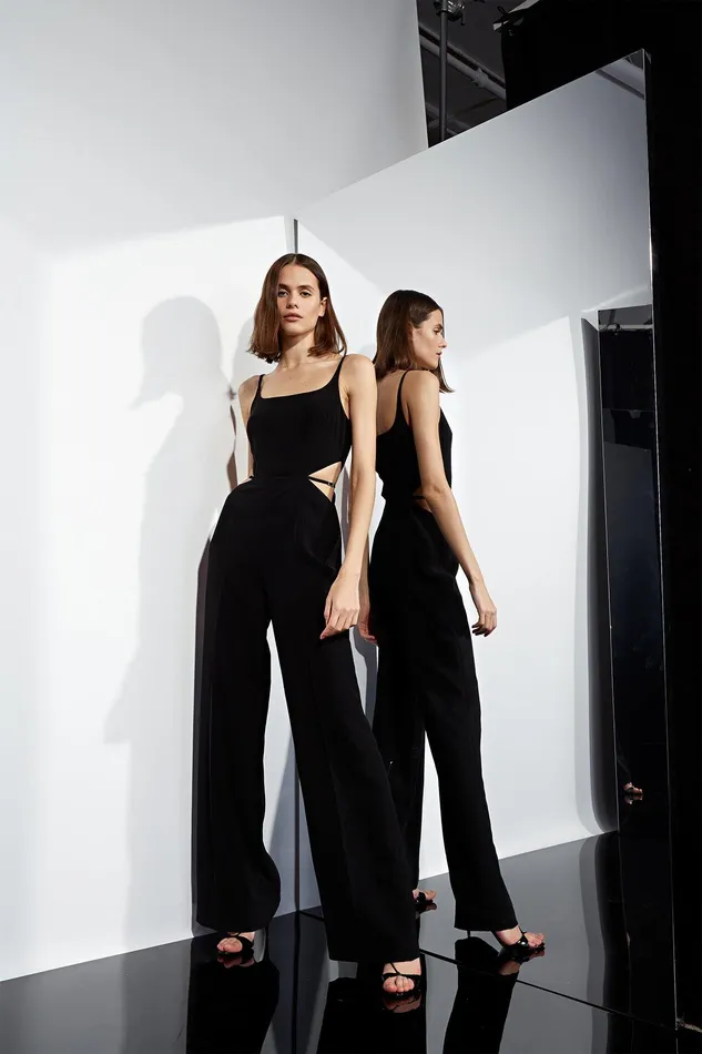 Halston Liliana Crepe Cut Out Jumpsuit Black Women Jumpsuits Halston Liliana Crepe Cut Out Jumpsuit Black Women Jumpsuits