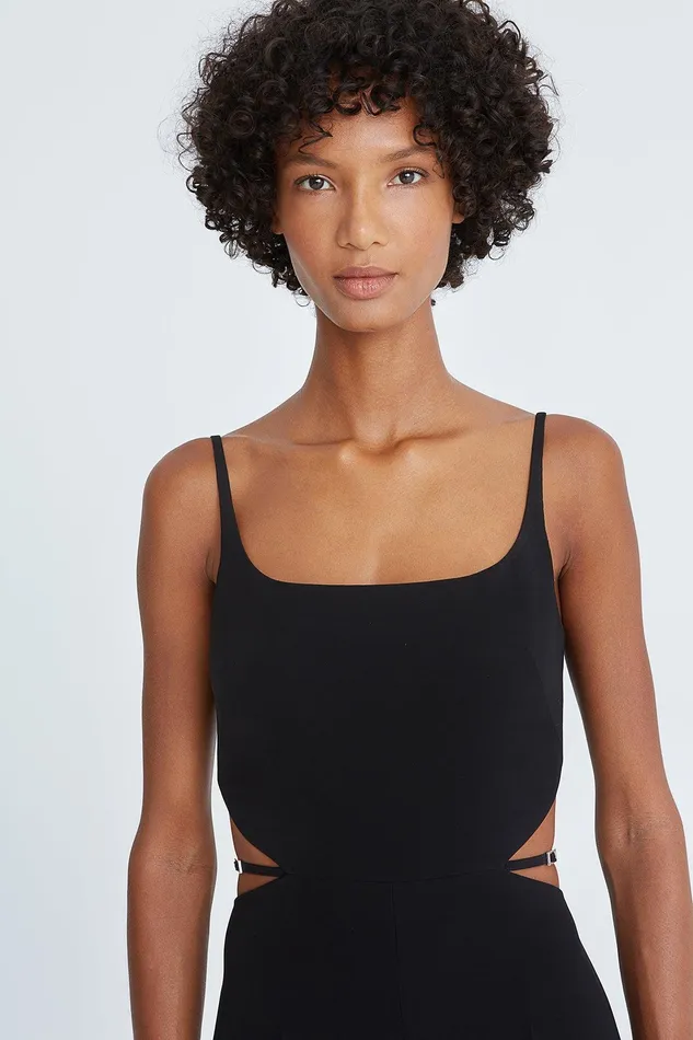 Halston Liliana Crepe Cut Out Jumpsuit Black Women Jumpsuits Halston Liliana Crepe Cut Out Jumpsuit Black Women Jumpsuits