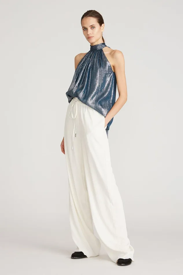 Halston Lily Lurex Chiffon Halter Top Teal Women Tops Halston Lily Lurex Chiffon Halter Top Teal Women Tops