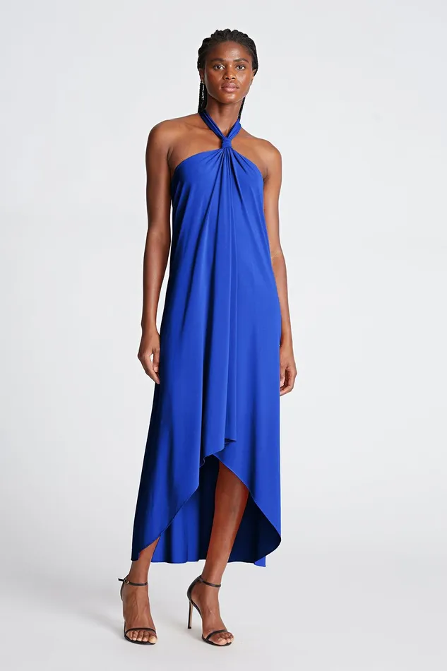 Halston Lulu Dress In Stretch Jersey Lapis Women Cocktail Dresses