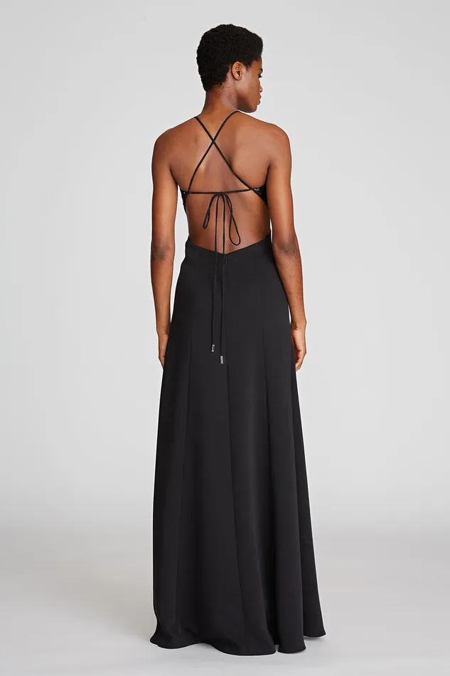 Halston Macie Gown In SequinsCrepe Black Women Black Dresses Halston Macie Gown In SequinsCrepe Black Women Black Dresses