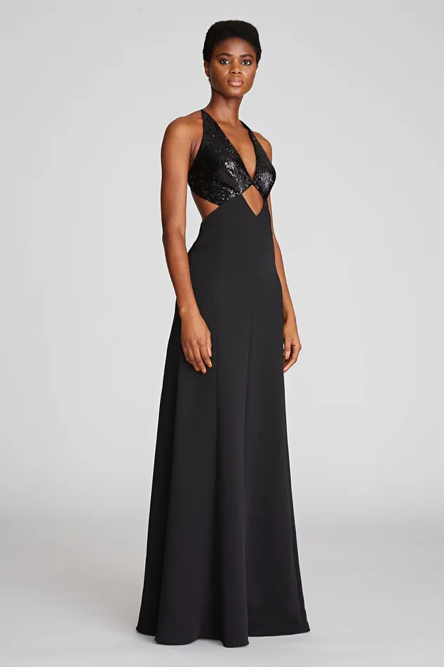 Halston Macie Gown In SequinsCrepe Black Women Black Dresses Halston Macie Gown In SequinsCrepe Black Women Black Dresses
