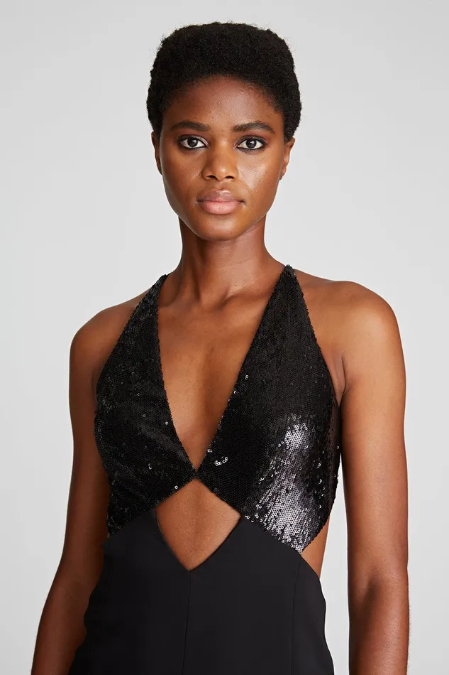 Halston Macie Gown In SequinsCrepe Black Women Black Dresses Halston Macie Gown In SequinsCrepe Black Women Black Dresses