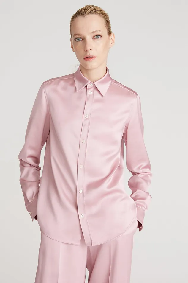 Halston Mal Satin Shirt Dusty Rose Women Tops