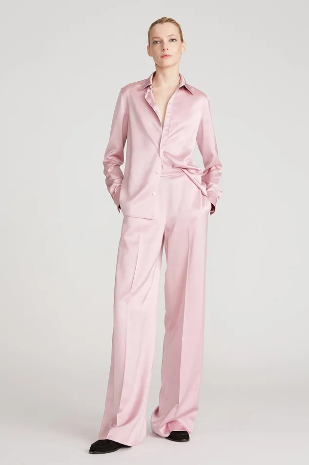 Halston Mal Satin Shirt Dusty Rose Women Tops Halston Mal Satin Shirt Dusty Rose Women Tops