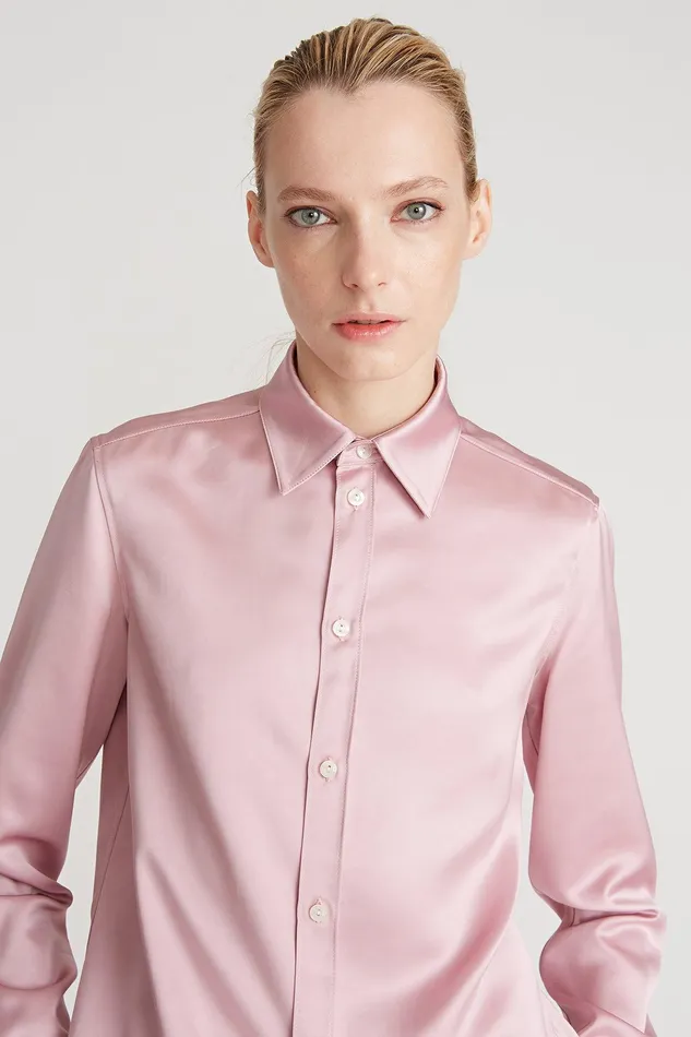 Halston Mal Satin Shirt Dusty Rose Women Tops Halston Mal Satin Shirt Dusty Rose Women Tops