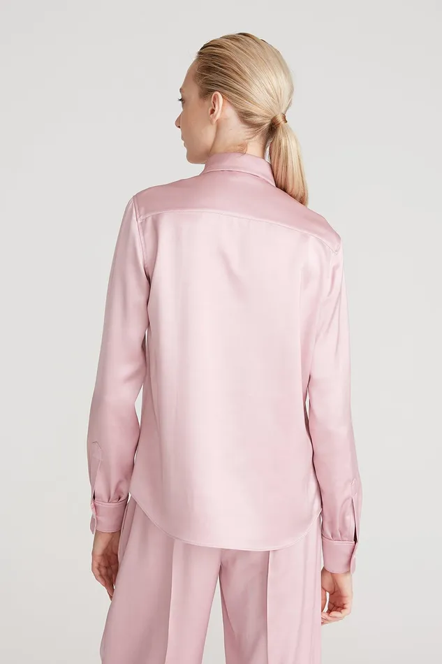Halston Mal Satin Shirt Dusty Rose Women Tops Halston Mal Satin Shirt Dusty Rose Women Tops