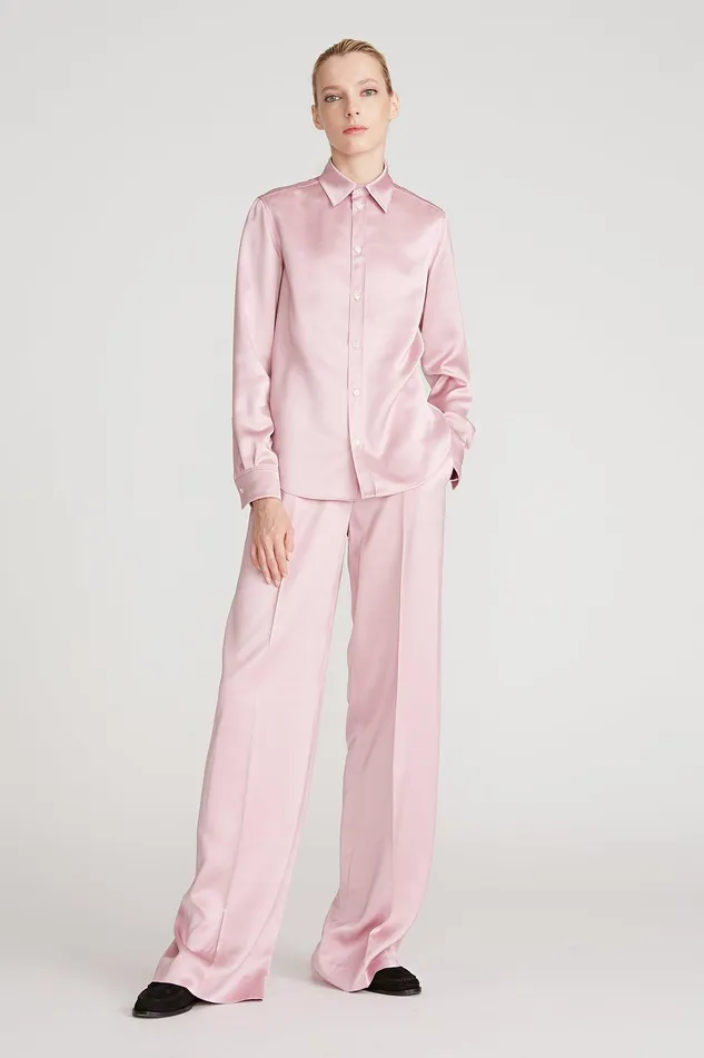 Halston Mal Satin Shirt Dusty Rose Women Tops Halston Mal Satin Shirt Dusty Rose Women Tops
