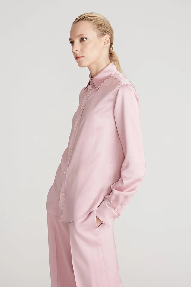 Halston Mal Satin Shirt Dusty Rose Women Tops Halston Mal Satin Shirt Dusty Rose Women Tops