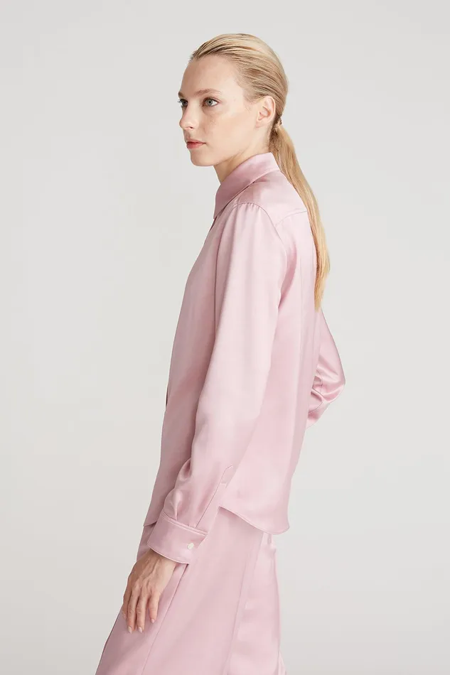 Halston Mal Satin Shirt Dusty Rose Women Tops Halston Mal Satin Shirt Dusty Rose Women Tops