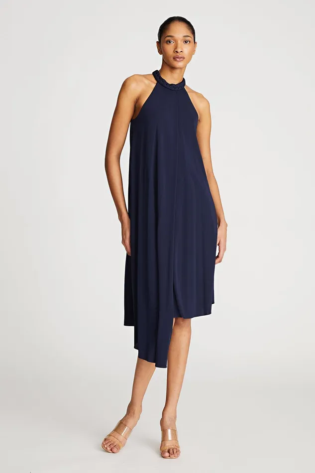 Halston Marie Dress In Matte Jersey Navy Women Cocktail Dresses
