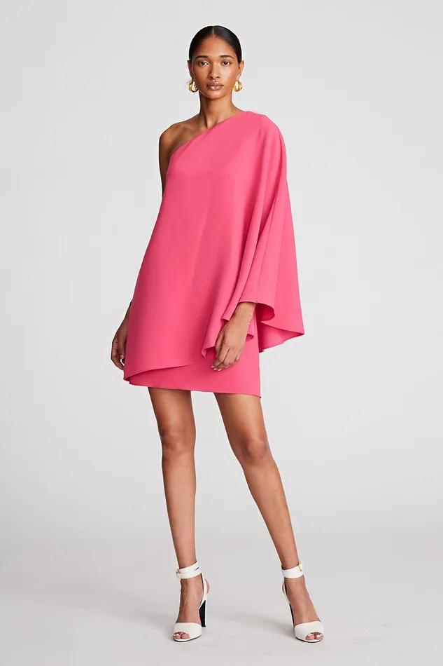 Halston Melina Dress In Stretch Crepe Magenta Women Mini Dresses